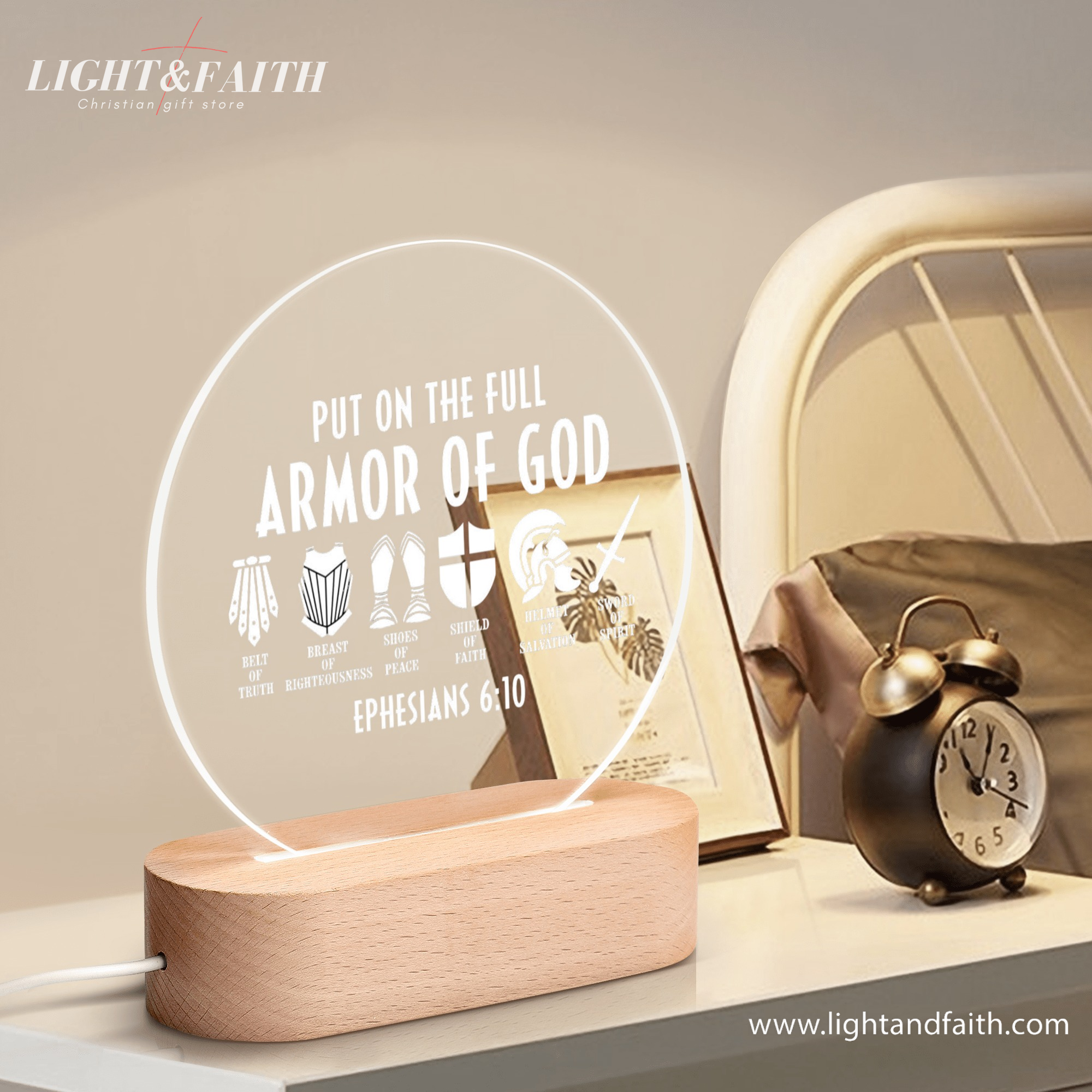 Armor Of God LED Light, Christian Bible Verse Lamp, Inspirational Acrylic Night Light, Religious Home Decor, Faith Gift for Believers. NLLAF42